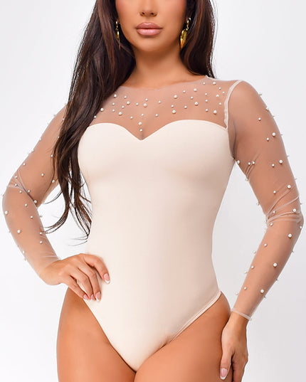 Beige Pearl Mesh Bodysuit
