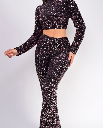 Black Pink Velvet Sequin Pants Set