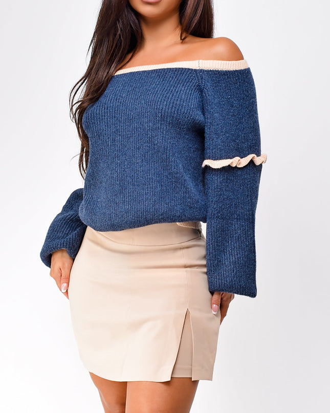 Blue Off Shoulder Sweater Top