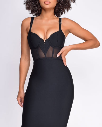 Black V Neck Bustier Mesh Bandage Dress