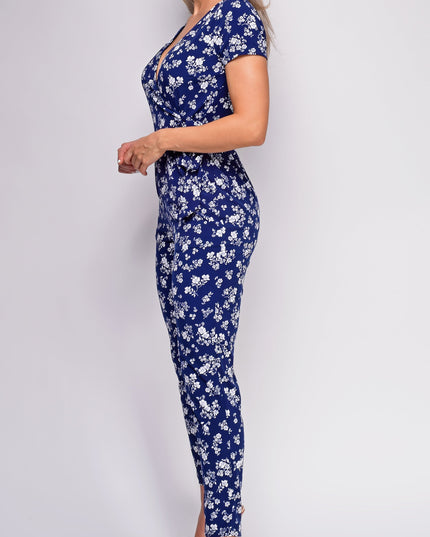 Blue Floral Print Jumpsuit