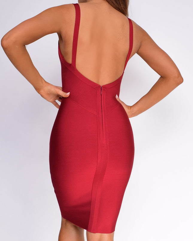 Burgundy Red Low Back Bandage Dress