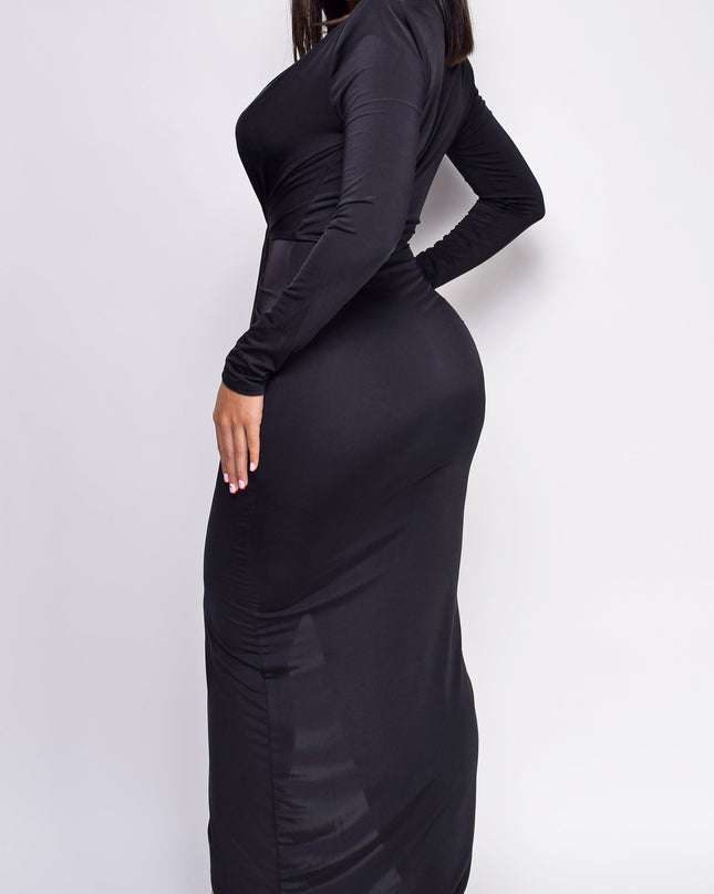 Black V Plunge Drape Dress