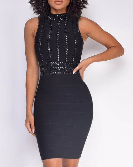 Black Mock Neck Studded Bandage Dress