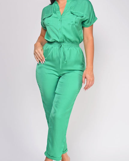 Green Button Up Jumpsuit