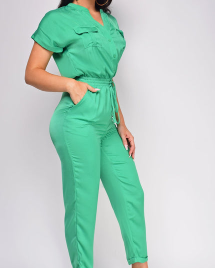 Green Button Up Jumpsuit