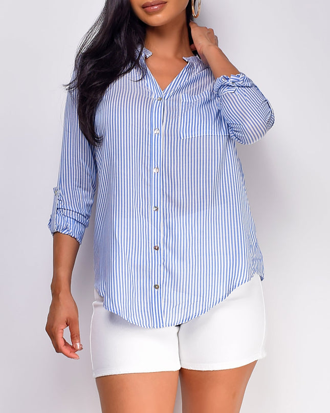 Blue Stripe Button Up Shirt Top