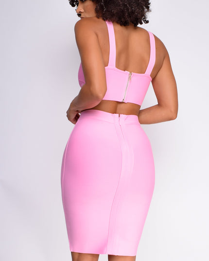 Pink Bandage Top And Skirt Set