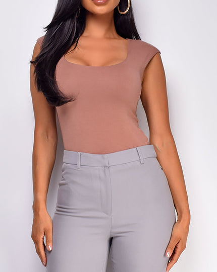 Brown Basic Cap Sleeve Top