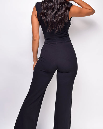 Black Rhinestone Detail Jumpsuit