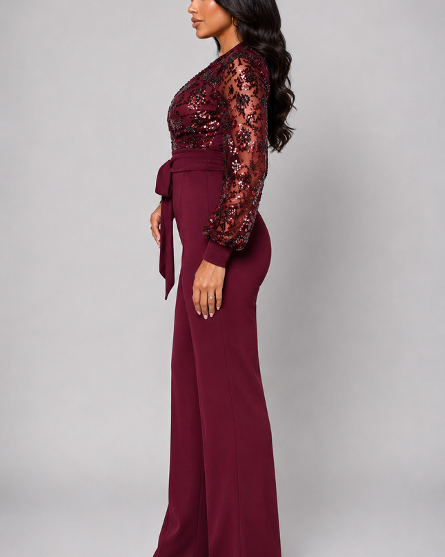 Wine Red Sequin Jumpsuit