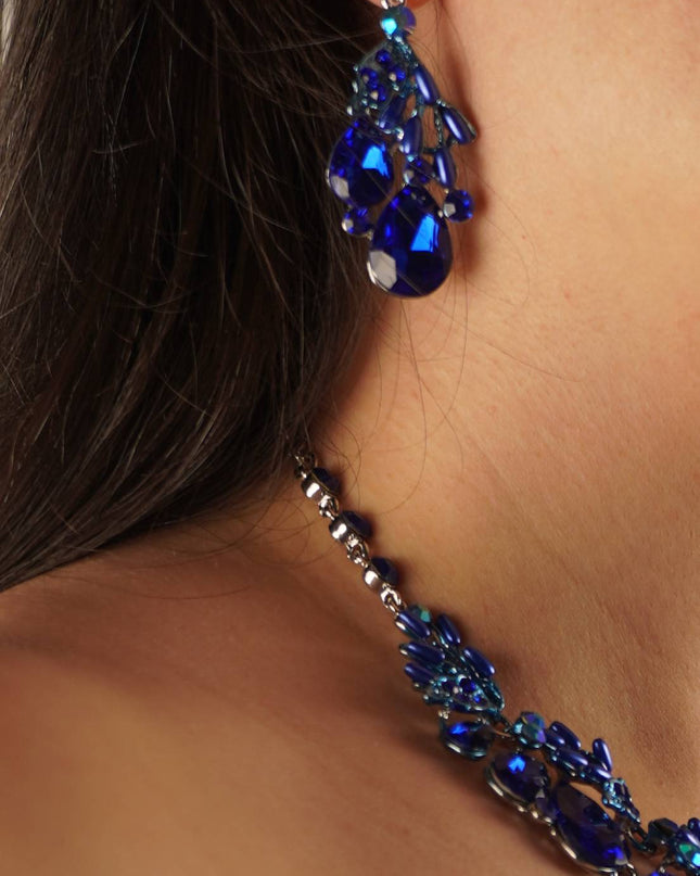 Crystal Blue Teardrop Glass Vine Collar Necklace