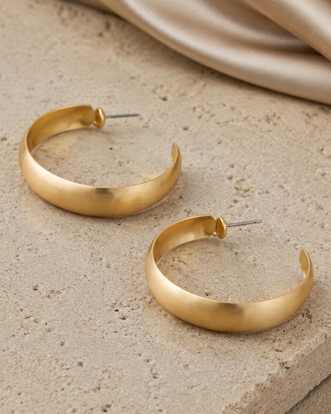 Gold Satin Hollow Hoop Earrings