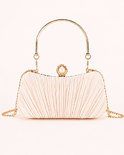 Nude Pleated Evening Clutch