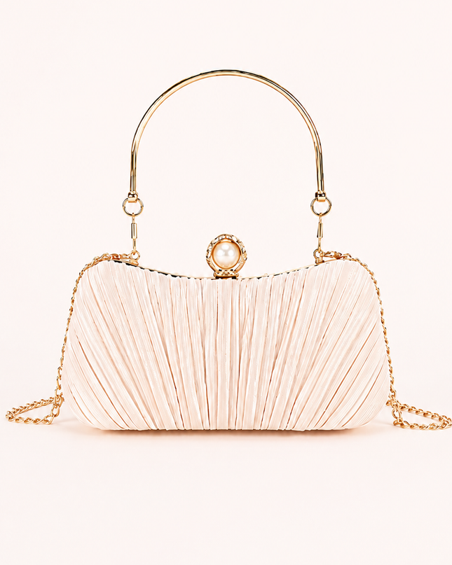 Nude Pleated Evening Clutch
