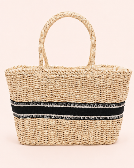 Ivory Faux Straw Tote Bag