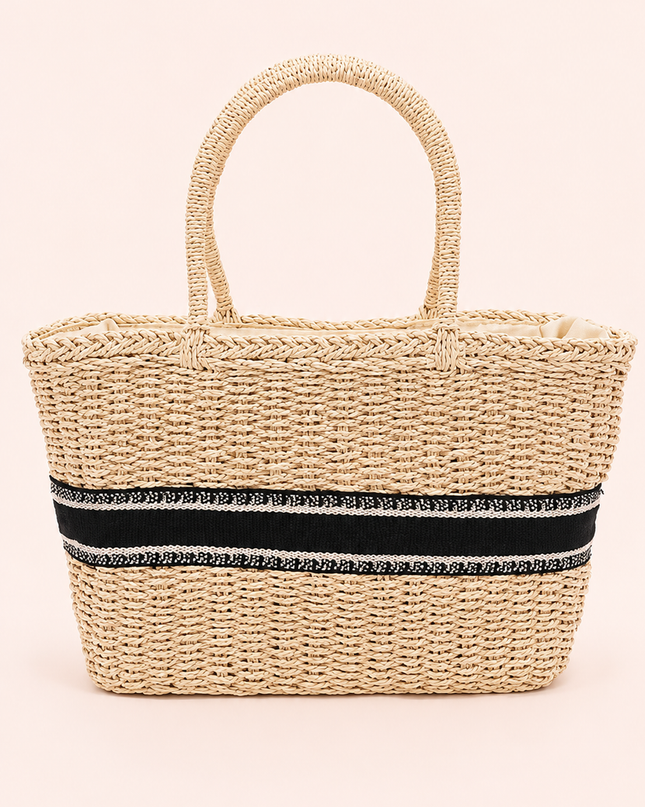 Ivory Faux Straw Tote Bag