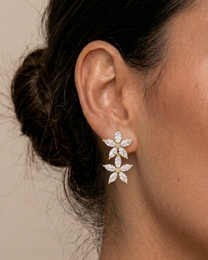 Gold Flower Rhinestone Stud Earrings