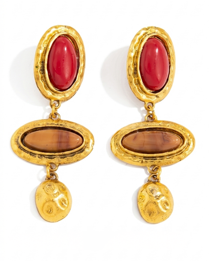 Gold Retro Stone Earrings