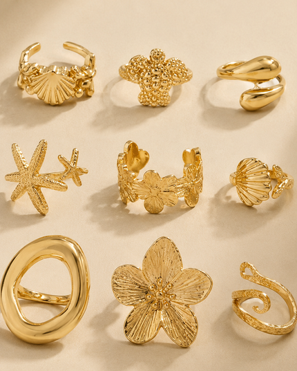 Gold 9 Piece Ring Set