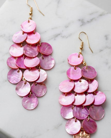 Pink Shell Chandelier Drop Earrings