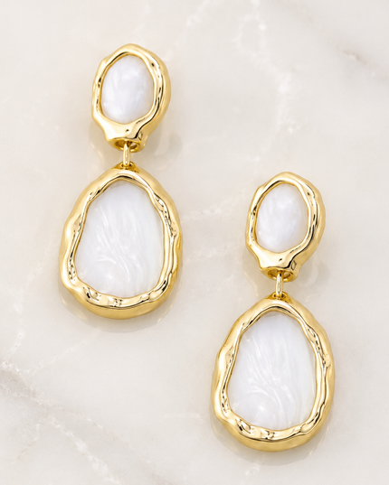 Gold Shell Hammered Bezel Drop Earrings