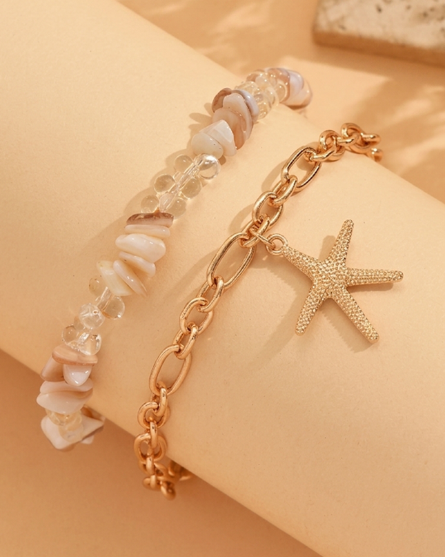 Gold Charm 2 Piece Anklet Set