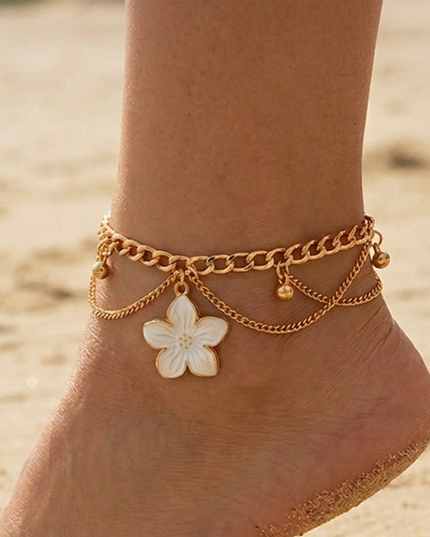 White Charm Layered Anklet
