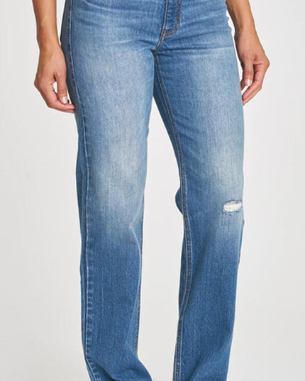 Blue Distressed Straight Leg Denim Jeans