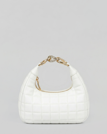 White Quilted Faux Leather Hobo Bag