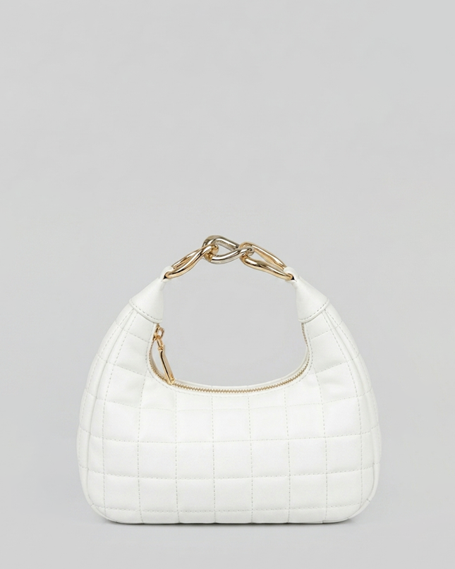 White Quilted Faux Leather Hobo Bag