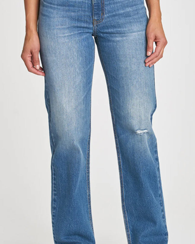 Blue Distressed Straight Leg Denim Jeans