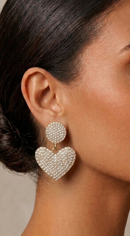 Gold Heart Rhinestone Earrings