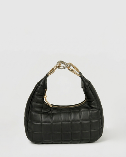 Black Quilted Faux Leather Hobo Bag