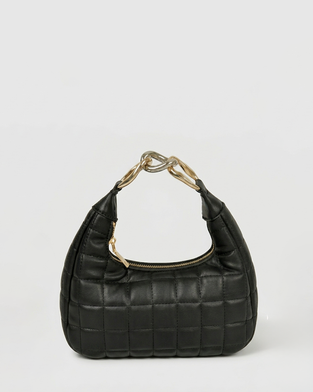 Black Quilted Faux Leather Hobo Bag