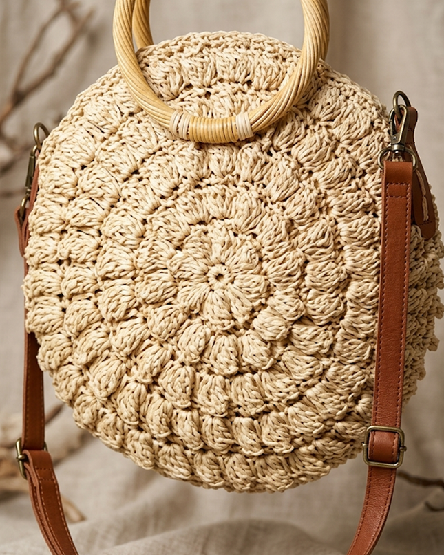 Ivory Straw Round Handbag