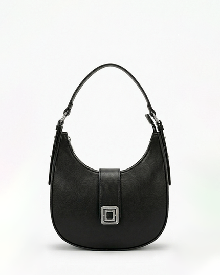 Black Faux Leather Hobo Bag