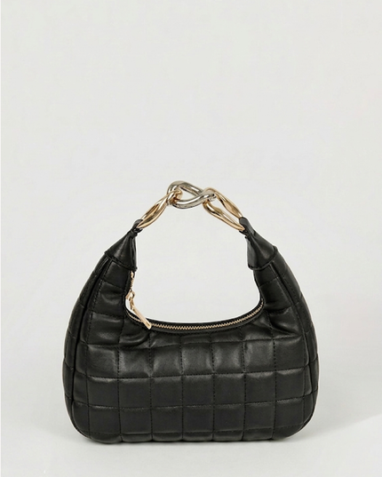 Black Quilted Faux Leather Hobo Bag
