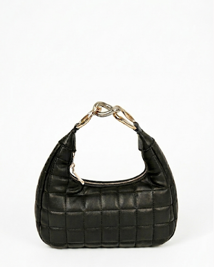 Black Quilted Faux Leather Hobo Bag