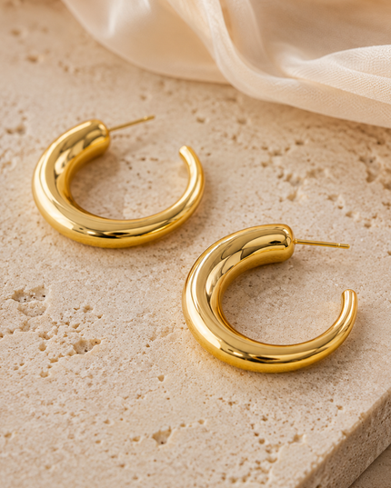 Gold Curve Statement Hoop Earrings
