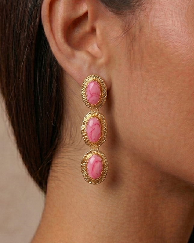 Pink Tiered Enamel Drop Earrings