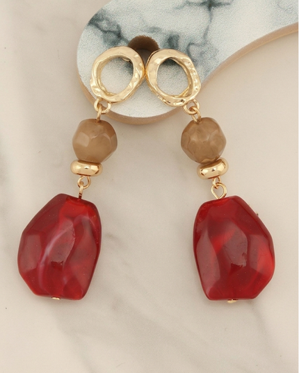 Red Stone Beaded Drop Earrings