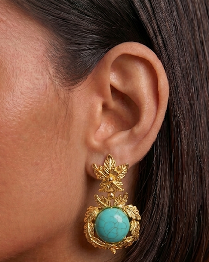 Gold Turquoise Drop Dangle Earrings