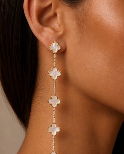Ivory Clover Charm Drop Earrings