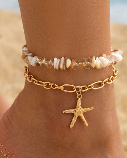 Gold Charm 2 Piece Anklet Set