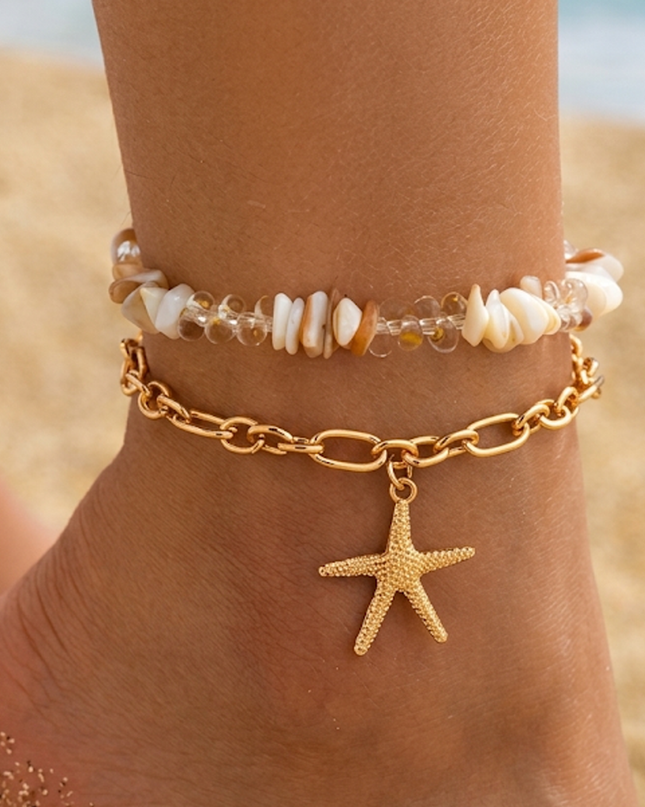 Gold Charm 2 Piece Anklet Set