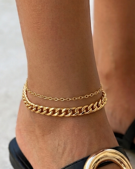 Gold Chain Link Double Layered Anklet