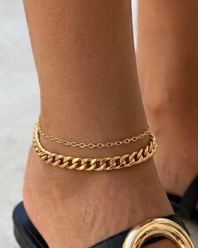 Gold Chain Link Double Layered Anklet