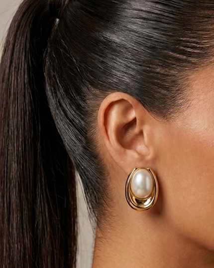 Gold Coral Ripple Pearl Stone Earrings