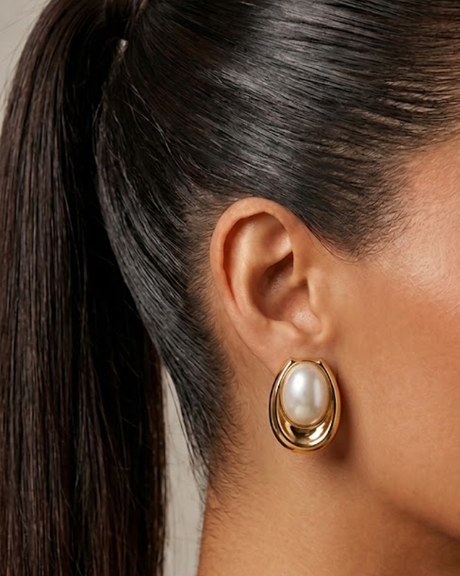 Gold Coral Ripple Pearl Stone Earrings